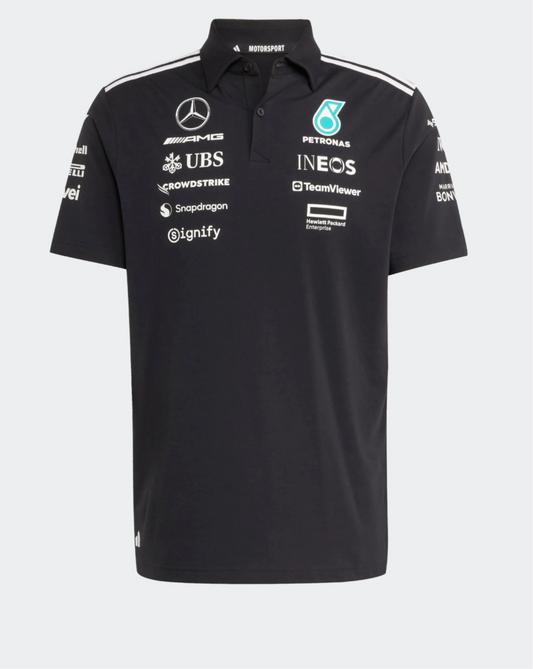 Polo Negra de Caballero Mercedes AMG Petronas Adidas 2025 Team
